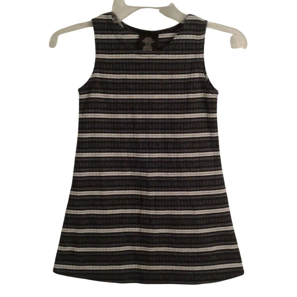 Youngland 5 Girls tank dress stripes Gray White Black Ribbed Knit